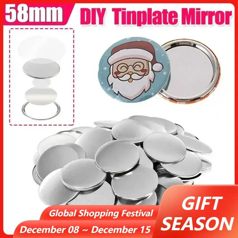 100PC 58mm Pocket Mirror Button Maker Parts Blank Badge Button DIY Making Mini Tinplate Mirror Materials for Badge Press Machine