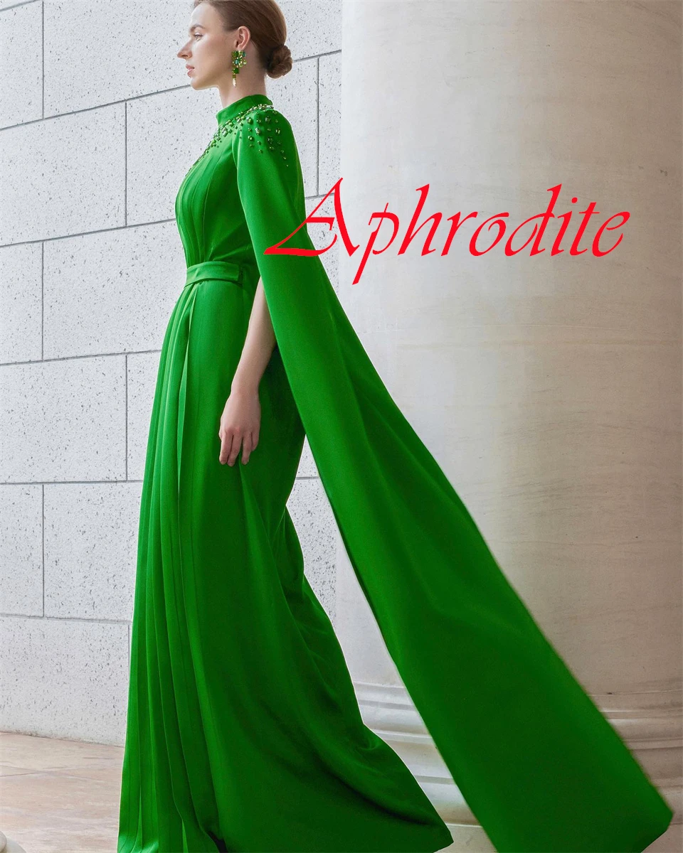 

Customized Modern Green Jersey Evening Dress Graceful High Neckline Shawl Sleeveless Zipper Back Crystal Special Occasion Gowns