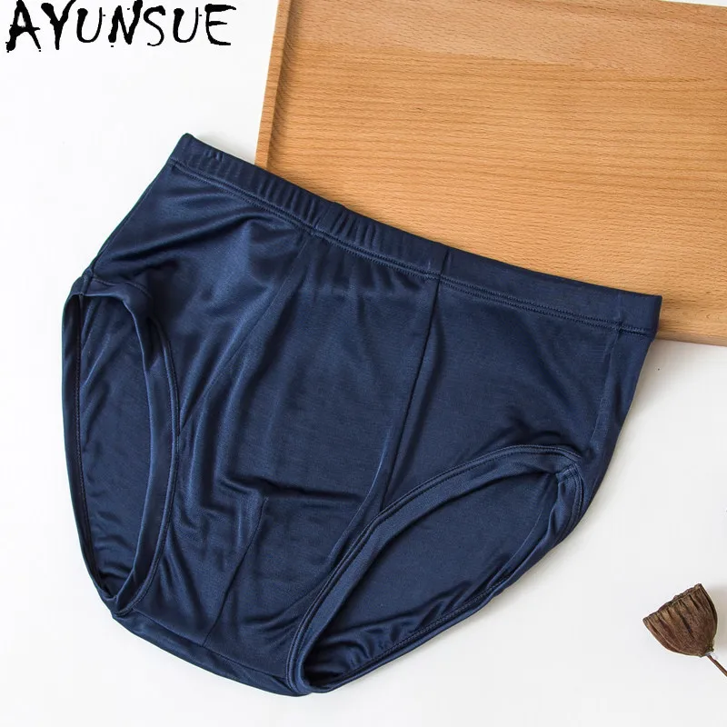 AYUNSUE Mens Mid Rise Silk Briefs Knitted Mulberry Silk Sexy Ultra Thin Underwear for Man Clothes Summer Underpants Male Panties