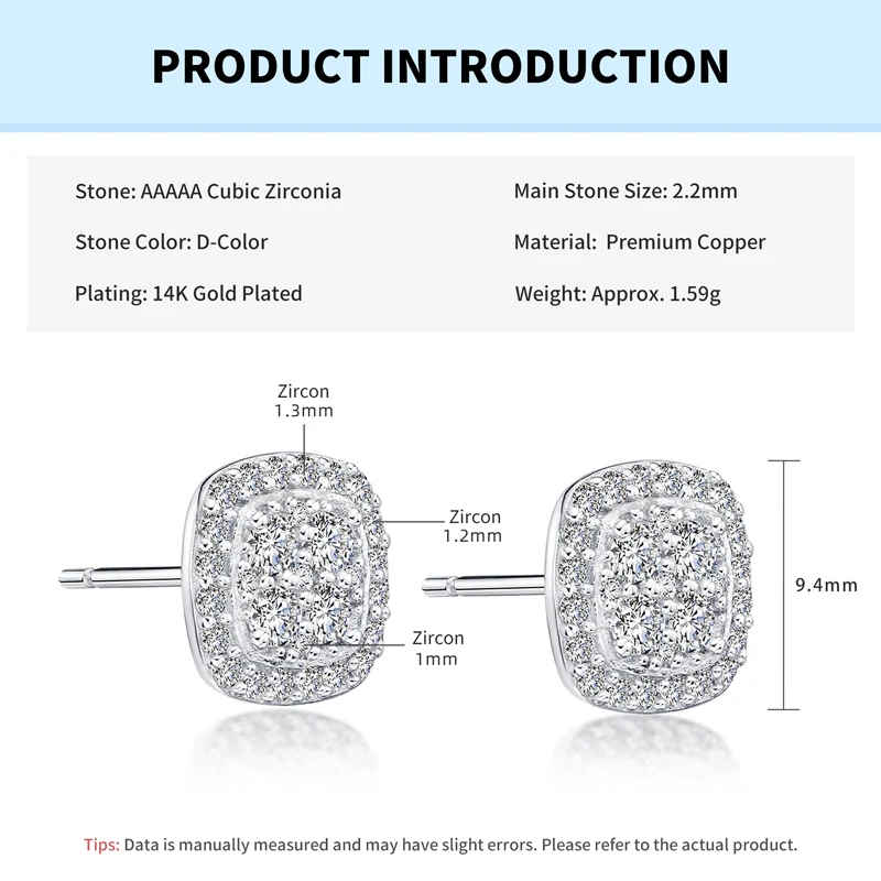 

Сверкающие серьги-пусеты с имитацией бриллиантов CZ в форме подушечки, покрытие из стерлингового серебра 925 пробы, для женщин, свадебные украшения