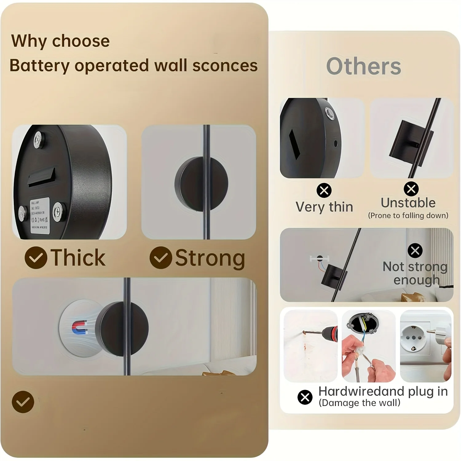 Battery operated wall sconce Wireless LED light 5v  with remote control USB rechargeable wall lights for bedroom living room