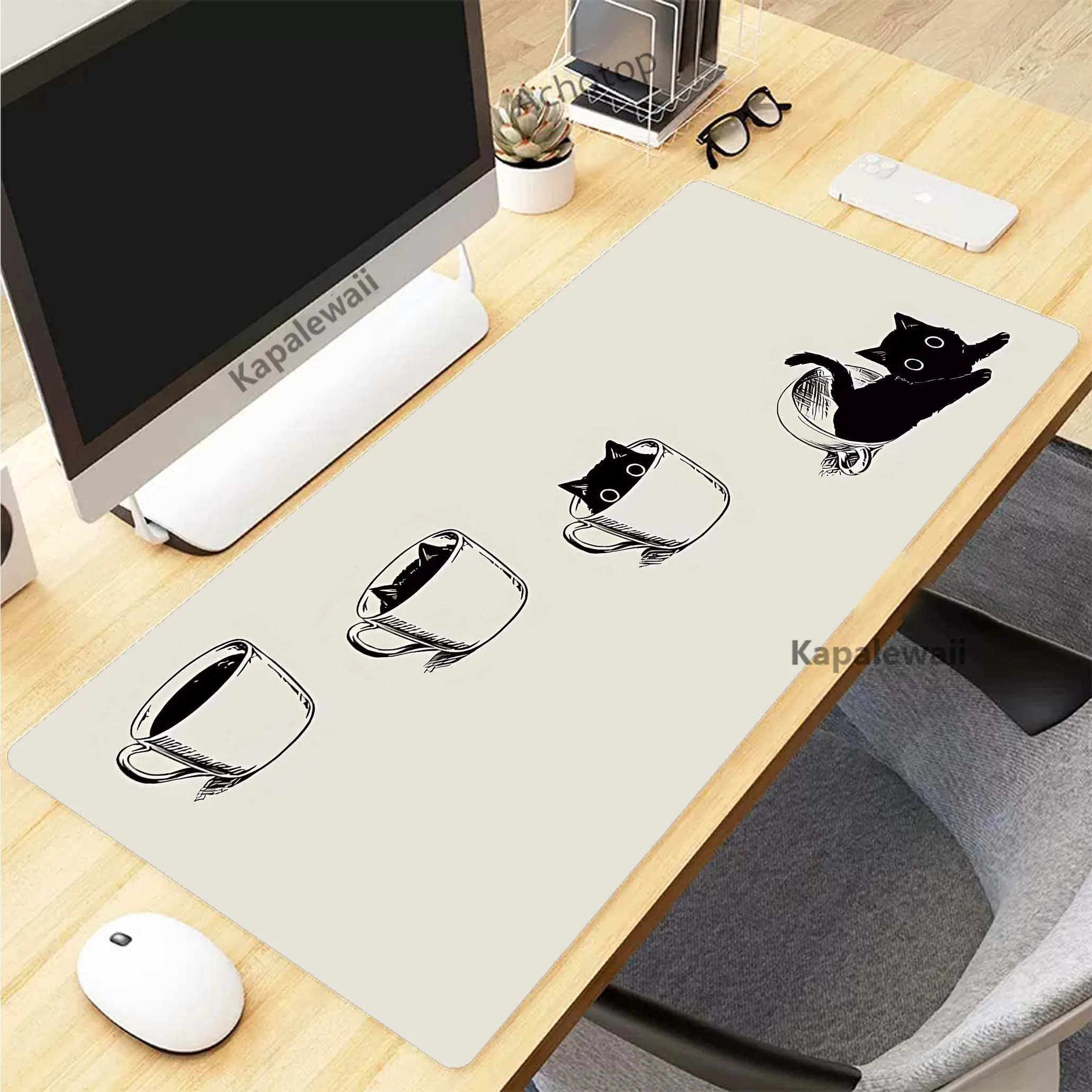 

Cute Cat Simple Kawaii Anime Gamer Mousepad Large Gaming Mouse Pad Computer Keyboard Pads Locking Edge Mouse Mat Xxxl Desk Mat