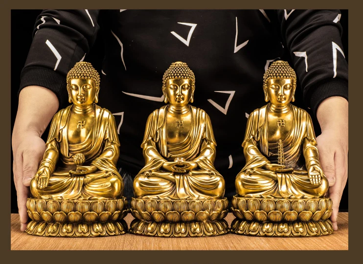 3P -TOP GOOD  Sakyamuni Amitabha Amitayus Medicine THREE Buddha figures HOME family  copper Sculpture statue