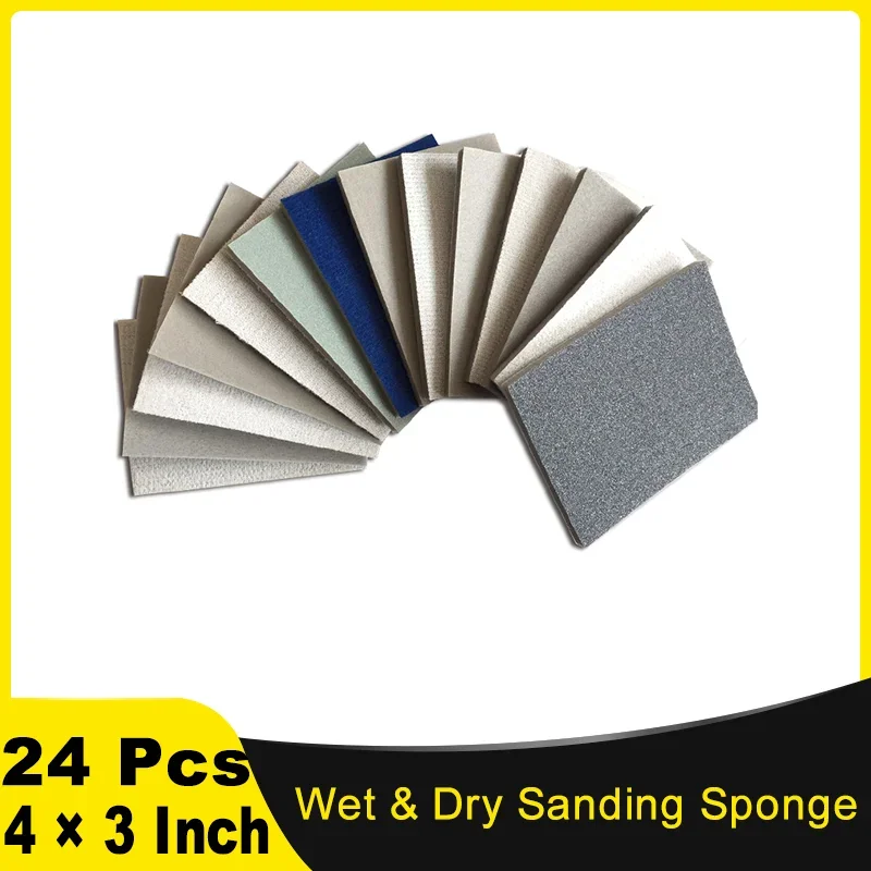 3×4 Inch Wet and Dry Sanding Sponge Set 24 Pcs Ultra Fine Pads Soft Foam for Model Drywall Metal Wood Furniture Polishing