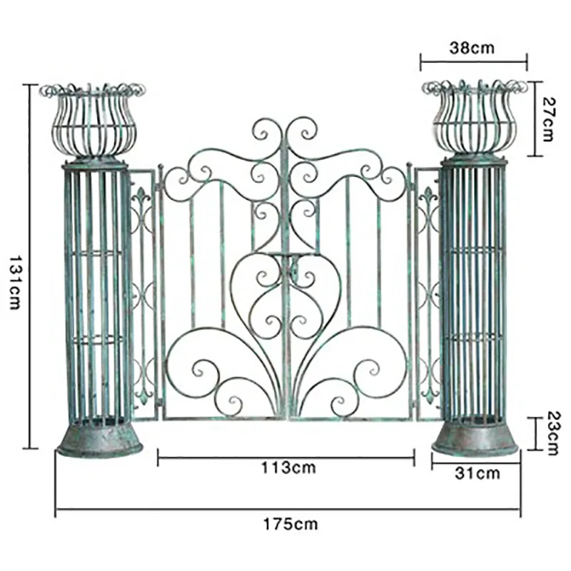 Retro and old courtyard entrance door, villa garden door, outdoor rust-proof plant climbing vine decorative flower stand