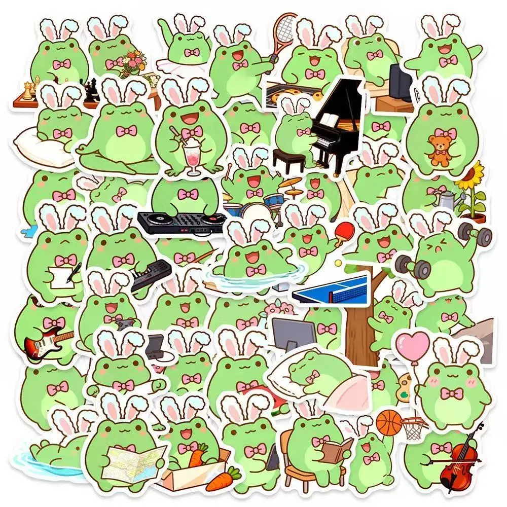 50PCS Cute Long Eared Frog Colored Stickers Creative Handbooks Phone Cases Laptop Suitcases Water Cups Waterproof Stickers