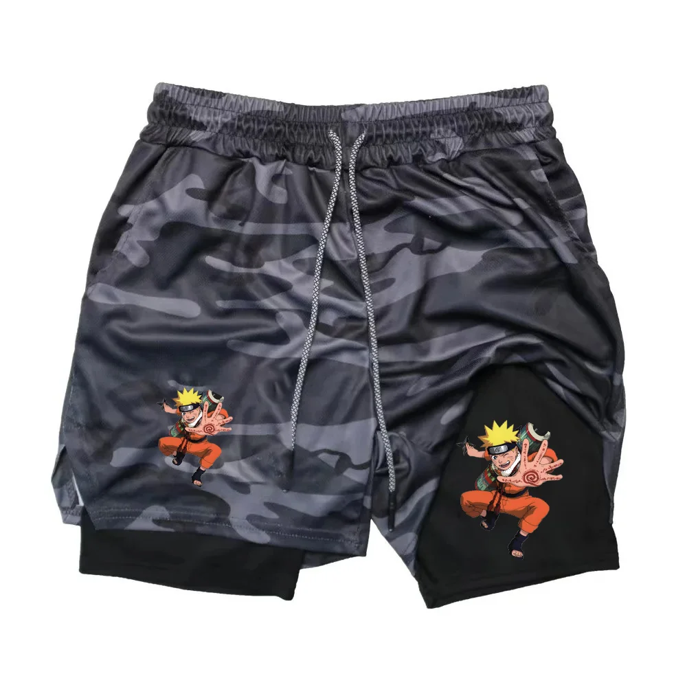 

Naruto Uzumaki Anime Printed Double-Layer Shorts, Unisex Fitness Shorts, Camouflage Quick-Dry Running Training Shorts with Linin