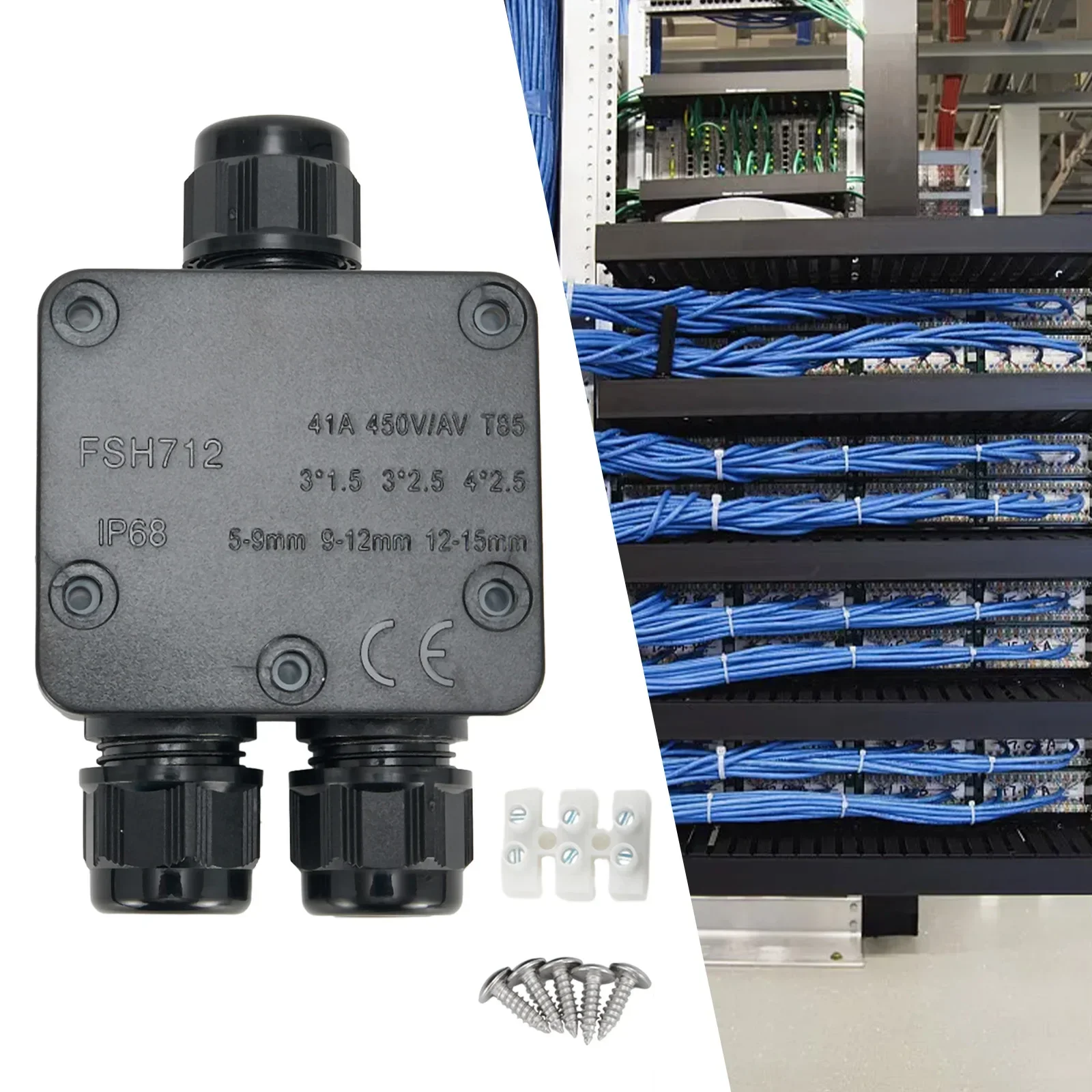 Kotak sambungan 3 arah 24A 450V antiair PC kabel konektor IP68 bumi kotak koneksi luar ruangan 54mm * 29mm * 27mm peralatan listrik