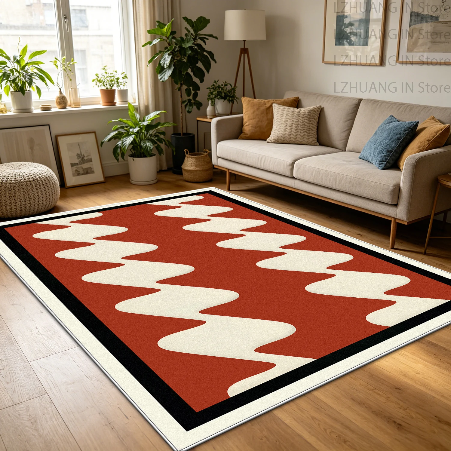 Ins Wavy Geometric Decorative Carpet for Living Room Foldable Antiskid Soft Entrance Door Rug Plush Washable Dining Room Mat