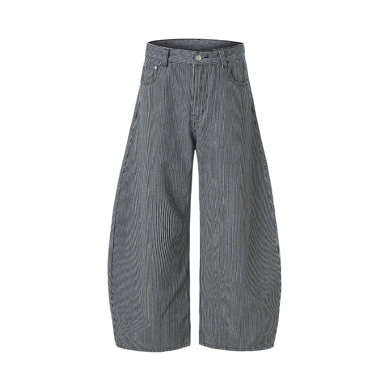 

2025 Autumn/Winter Retro Stripe Printed Jeans for Men, Loose Straight Tube Curved Knife Version, Versatile Couple Long Pants