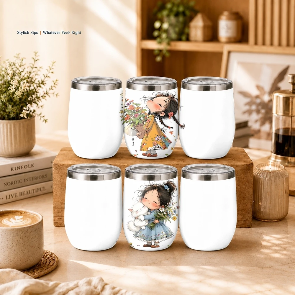 The cute girl holding the fox Vacuum Flasks 12oz Insulated Wine Tumbler Vacuum Coffee Mug Egg Shaped Thermos