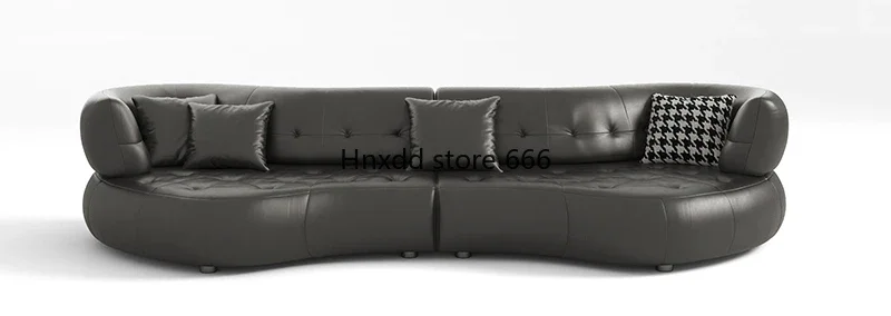 Italian minimalist Rochburg curved leather sofa