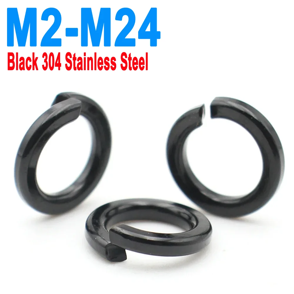 M2 M2.5 M3 M4 M5 M6 M8 M10 M12 M16 M24 Black 304 Stainless Steel Spring Split Lock Washer Elastic Gasket 2-20Pcs