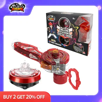 Infinity Nado 5 Deluxe Stacking Battle Pack - Fiery Dragon Double Metal Ring Flashing Spinning Top Gyro Animation Kids Toy