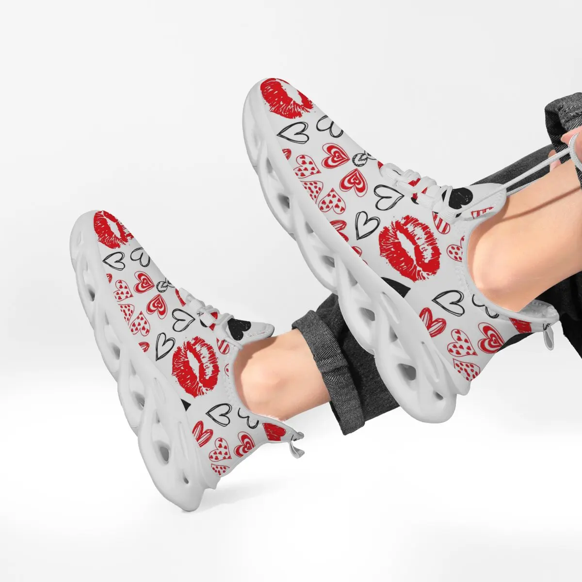 أحذية رياضية للرجال أحذية مفلكنة مبطنة بالصوف مع نمط الشفاه والقلب أحذية رياضية كاجوال نسائية على الموضة الكلاسيكية #5