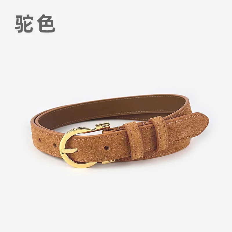 Damen-Gürtel aus abrazinem Rindsleder im Vintage-Stil, Wildleder, für goldene Schnalle, 2,3 cm breiter Bund für Kleider und Jeans, luxuriöser Damengürtel
