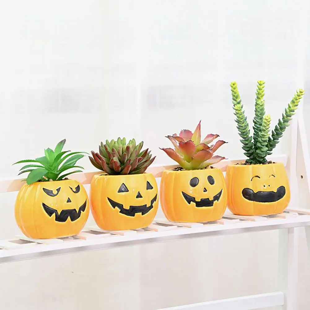 

Home Office Plant Decoration Ceramic Halloween Pumpkin Flower Pot Succulent Planter Set for Indoor Outdoor Plants for Fall