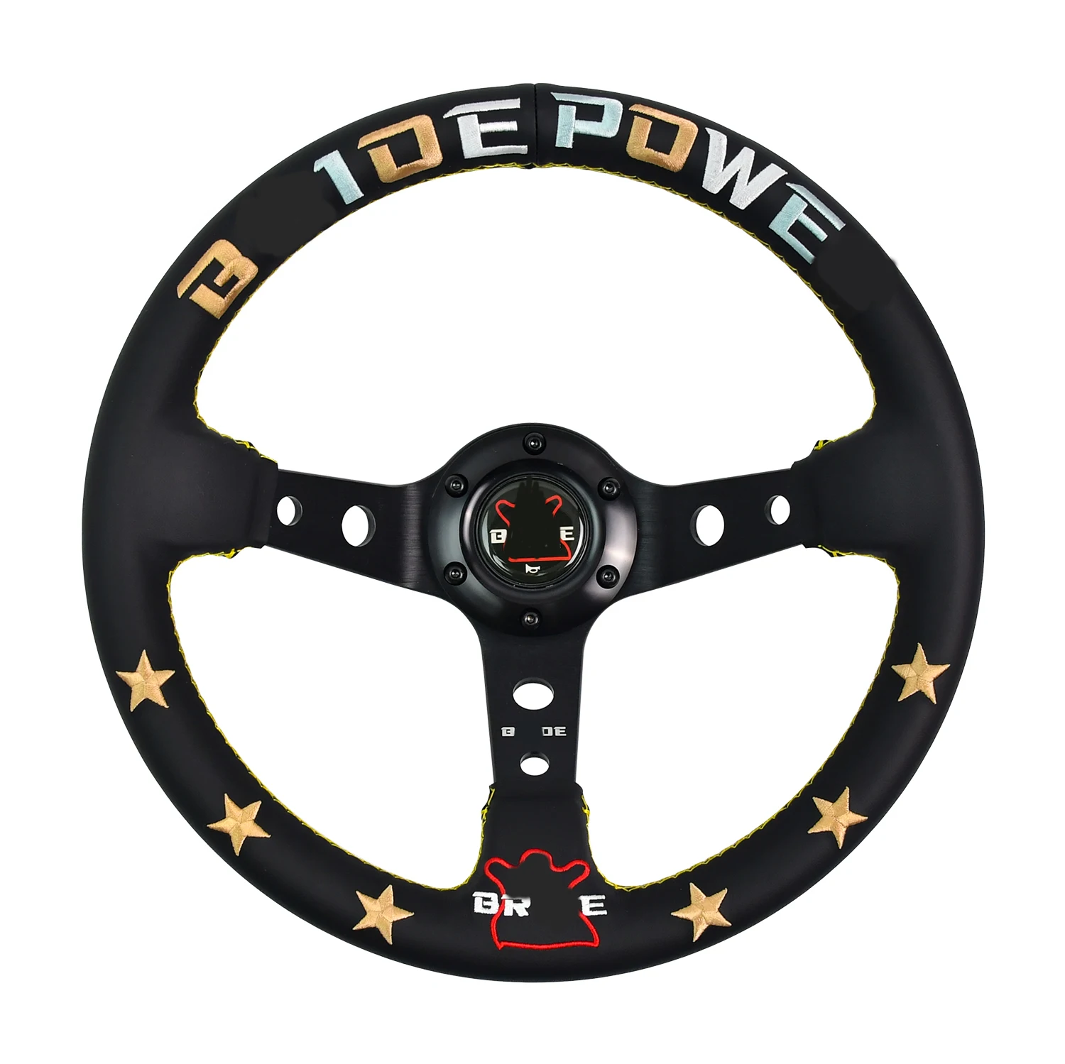 

JDM 330mm Blcak Embroidery Microfiber Leather Deep Dish Steering Wheel for Bride POWER Steering Wheel