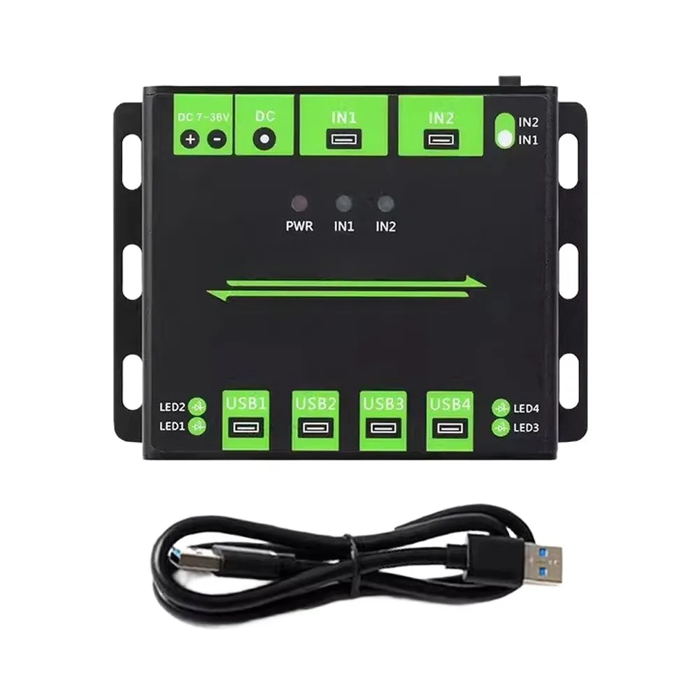 4-Channel USB Hub Dual-Host Switch 2 In 4 Out, Industrial Metal Case With Overvoltage Overcurrent Short-Circuit Protection
