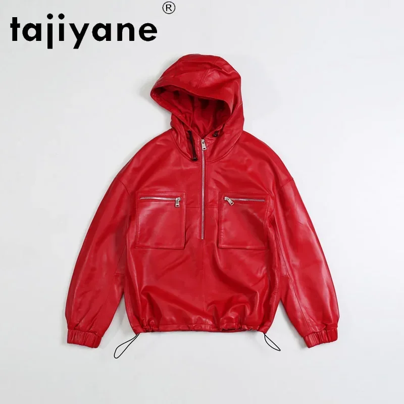 Tajeyane-Chaqueta de piel de oveja auténtica para mujer, abrigos de Cuero Genuino, chaquetas con capucha, Tops de alta calidad, TN2058