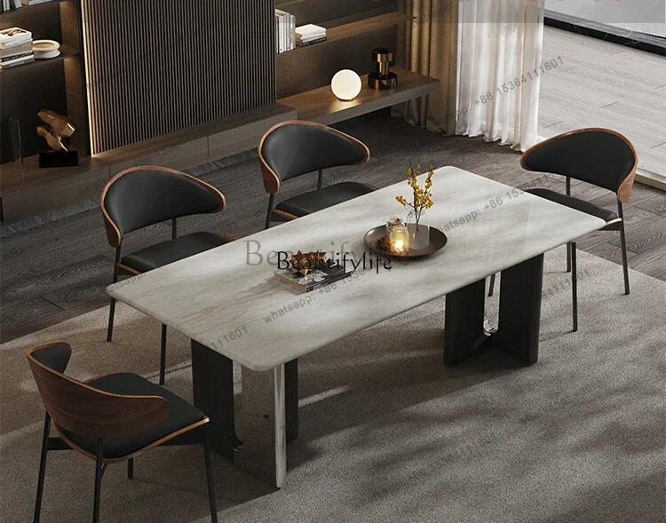 FGLight luxury Kari ice jade natural marble dining table rectangular high-end luxury stone dining table