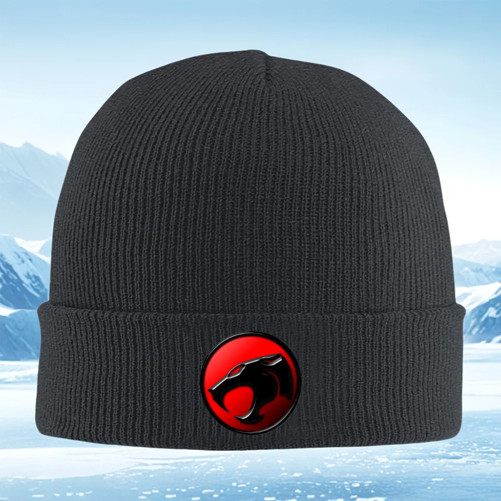 رأس النمر الأسود داخل الدائرة الحمراء للرجال والنساء للجنسين قبعة محبوكة قبعة صوفية قبعة شتوية حرارية دافئة لعيد الميلاد في الهواء الطلق