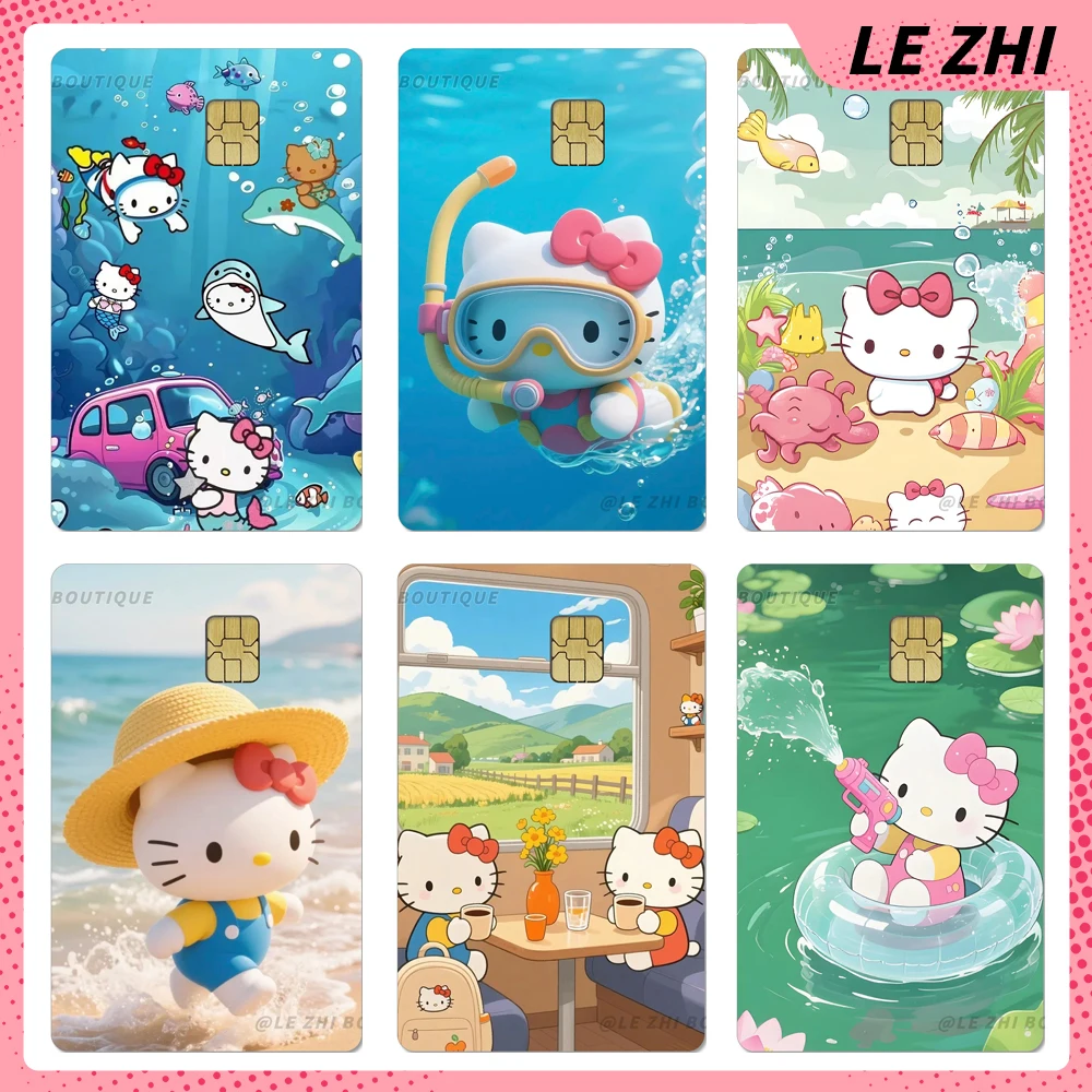 Kawaii Hello Kitty Anime Credit Card Bank Bus Card Cover Sticker Waterproof Protective Shining Rainbow Star Love Film Sticker