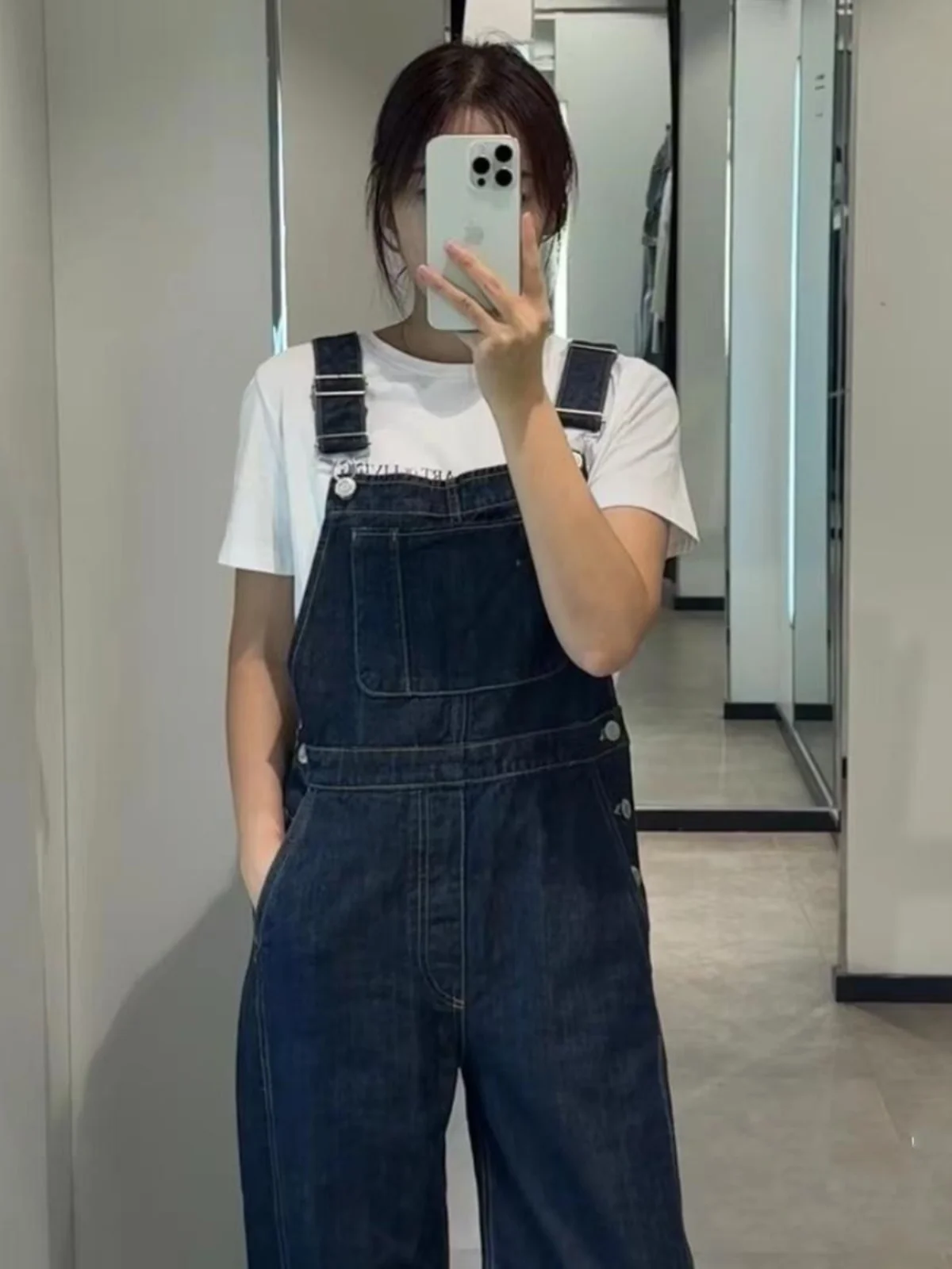 Salopette de travail en Denim pour femmes, polyvalente, ample, longue, taille haute, en coton, haute élasticité, couleur profonde, nouvelle collection automne 2024