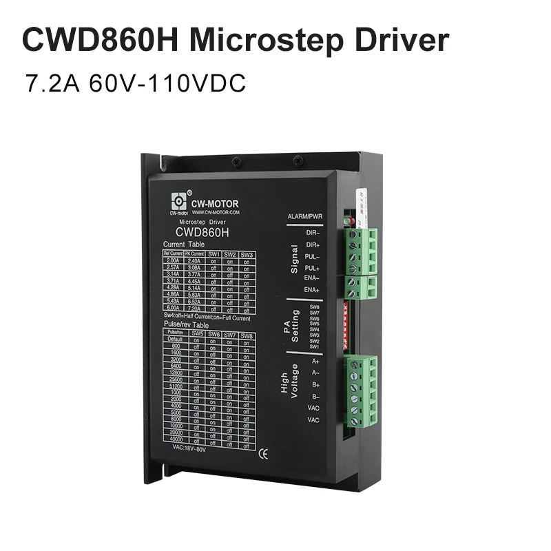 

CWD860H Microstep Driver 2 Phase Step Driver 0-7.2A 60-110vdc / 40-80vac For Nema34 Stepper Motor Controller