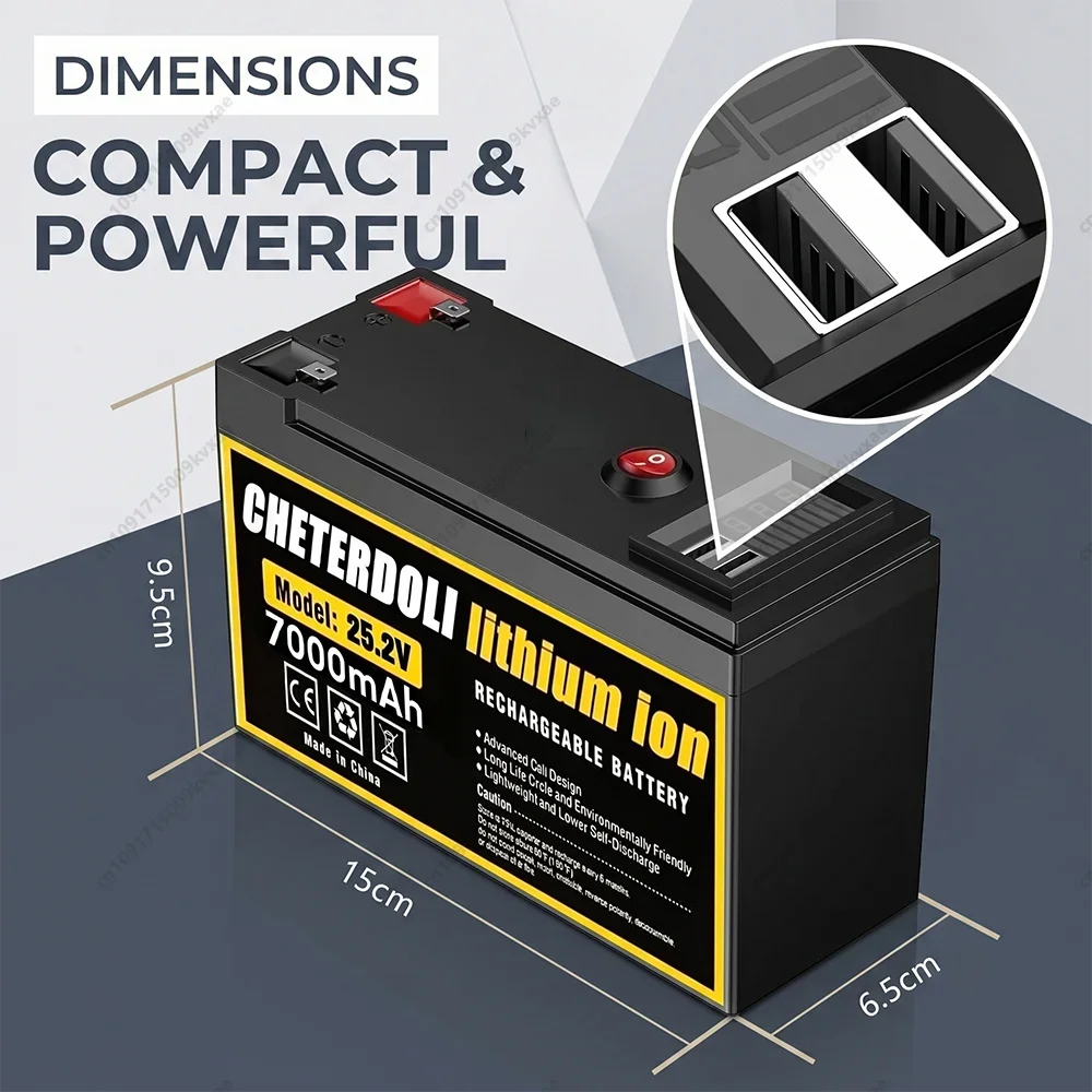 25.2V Rechargeable Battery Pack 24V 7Ah 10Ah 12Ah Li-ion Battery for Motor Propeller Fishing Lamp Night Market Power Supply