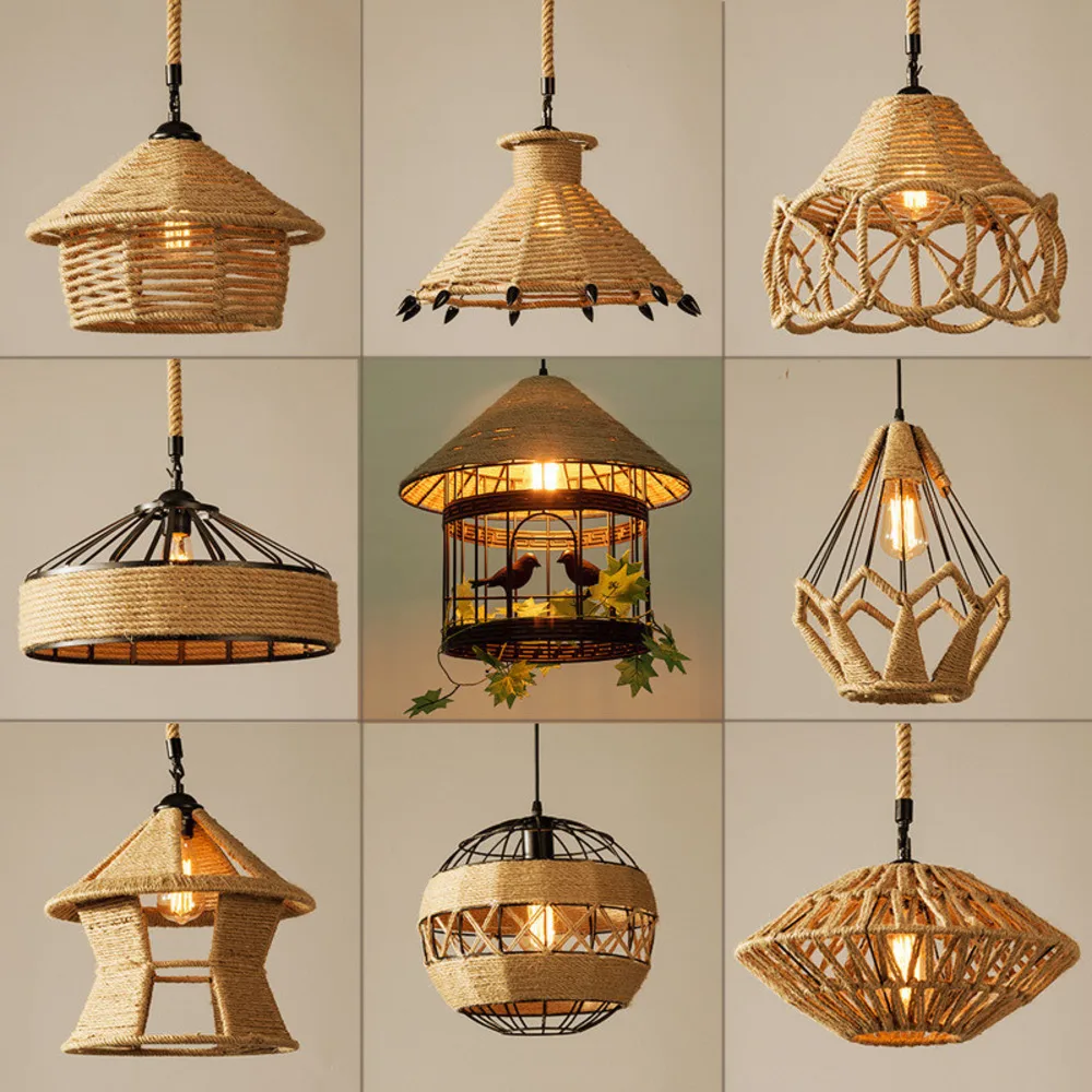 

Hemp Rope Lamp Industrial Style Coffee Shop Bar Counter Creative Personality Hotpot Restaurant American Countryside