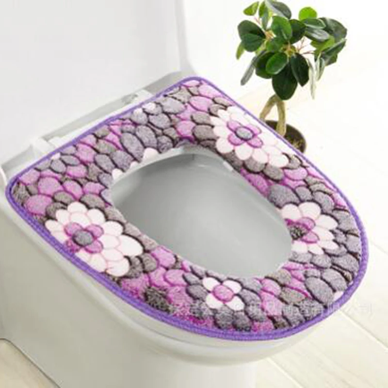Universal Toilet Mats Flower Printed Soft Toilet Mat Warm Winter Toilet Seat Cover Toilet Mat Washable Bathroom Accessories