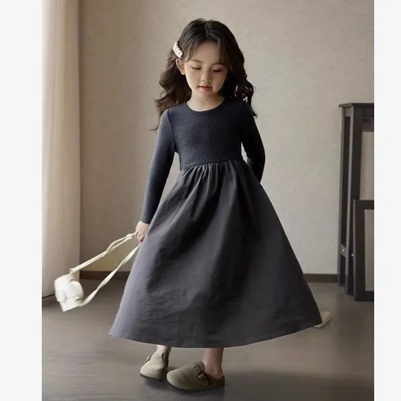 2024 New Girls Long Sleeve Dress Children Princess Dresses Baby Cotton Vestido Spring Autumn 3to10year