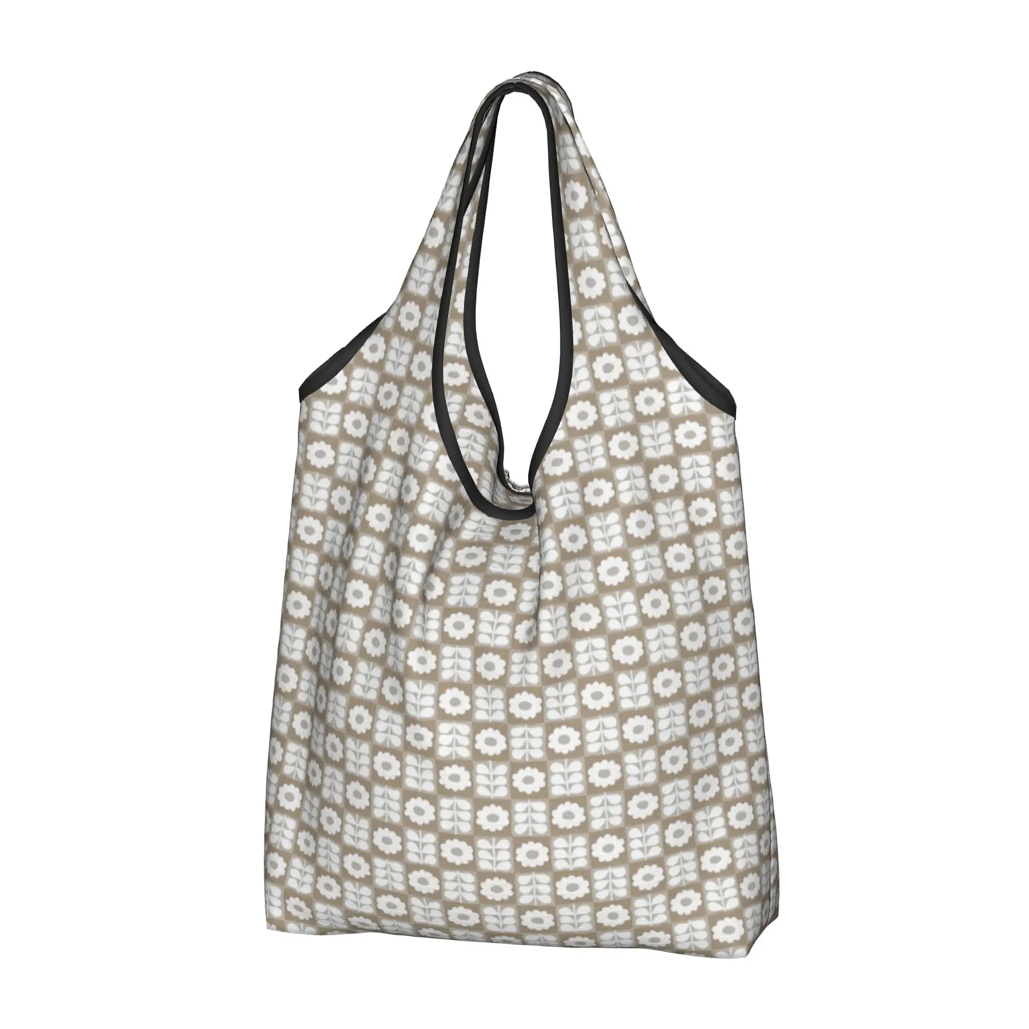 Funny Printed Orla Kiely Daisies Flowers  Shopping Tote Bags Portable Shopper Shoulder Boho Blossom Plaid  Handbag