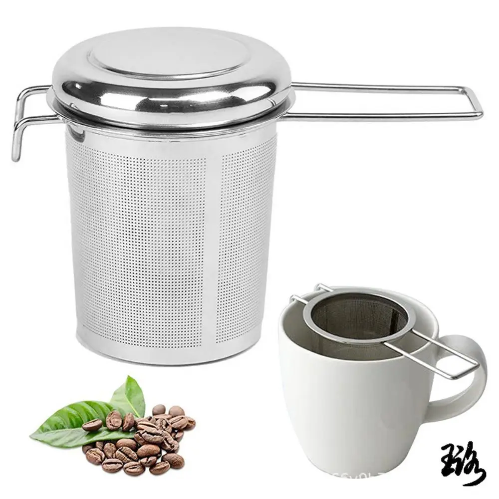 Stainless Steel Tea Drain with Lid Tea Strainer Collapsible Double Handle Tea Strainer with Lid Tea Brewer