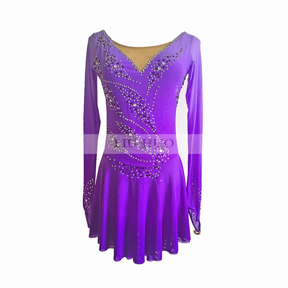 LIUHUO หญิงสาวผู้ใหญ่ ChildrenPerformance เครื่องแต่งกายบัลเล่ต์ยิมนาสติกการแข่งขัน Leotard สเก็ตน้ําแข็งชุดเต้นรําสีม่วง