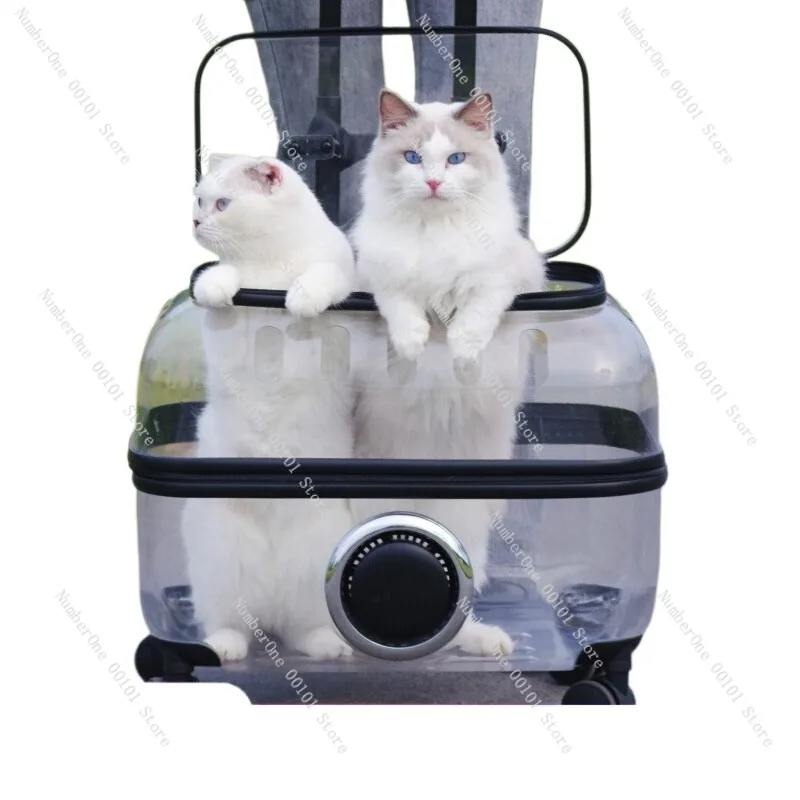 Maleta de viaje para mascotas y mochila de gran capacidad, transportador portátil para varias mascotas para dos gatos o perros, cochecito ligero para mascotas al aire libre