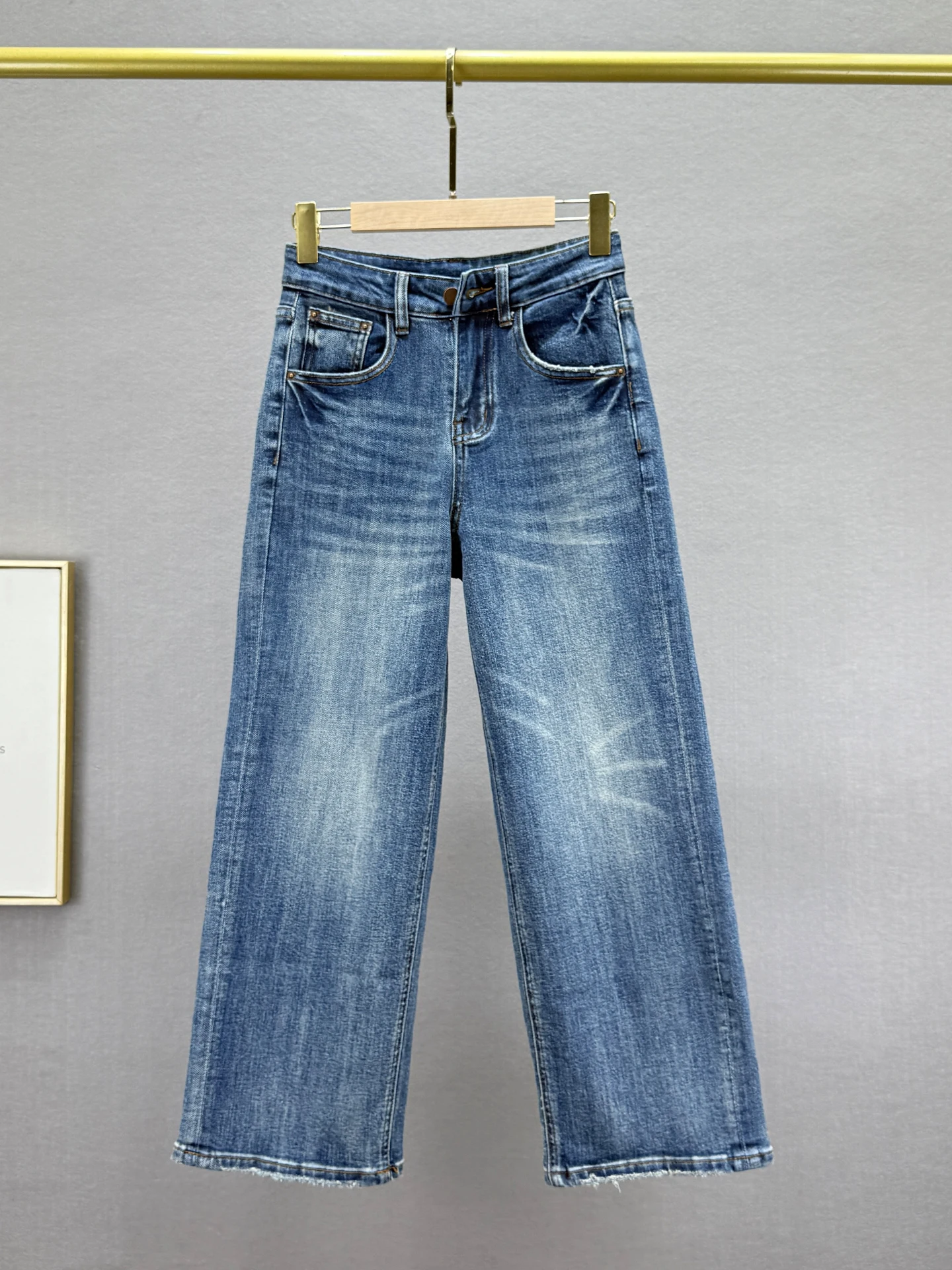 

Женские джинсы с высокой талией, прямые, синие, свободного кроя, винтажные, укороченные, из комфортного хлопкового стрейч-денима