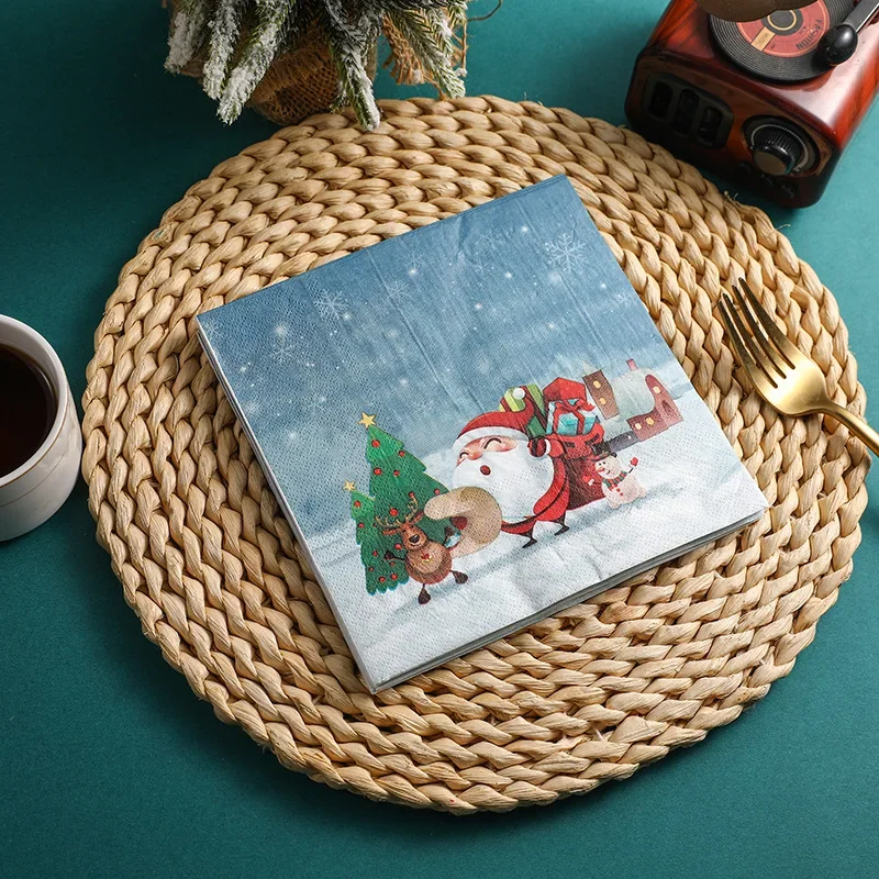 10/20p Christmas Party Decoration Paper Starry Snowflake Gift Printed Napkin Cartoon Christmas Elements Wine Glass Flower Paper