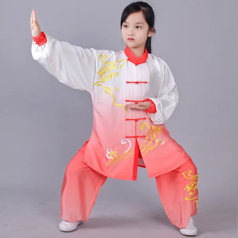 

Children Tai Chi Clothing Chinese Tradition Wushu Outfit Tang Suit Fashion Gradient Kung Fu Uniform Long Sleeve Shirt&Pants 2PCS