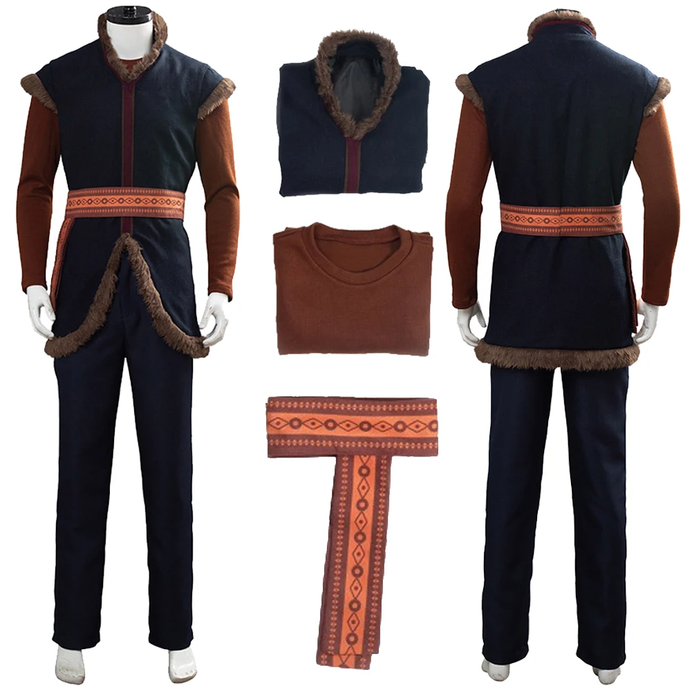 

Adult Men Kristoff Cosplay Fantasy Outfits Cartoon Wild Survivor Disguise Costume Sweater Belt Halloween Roleplay Fantasia Suits