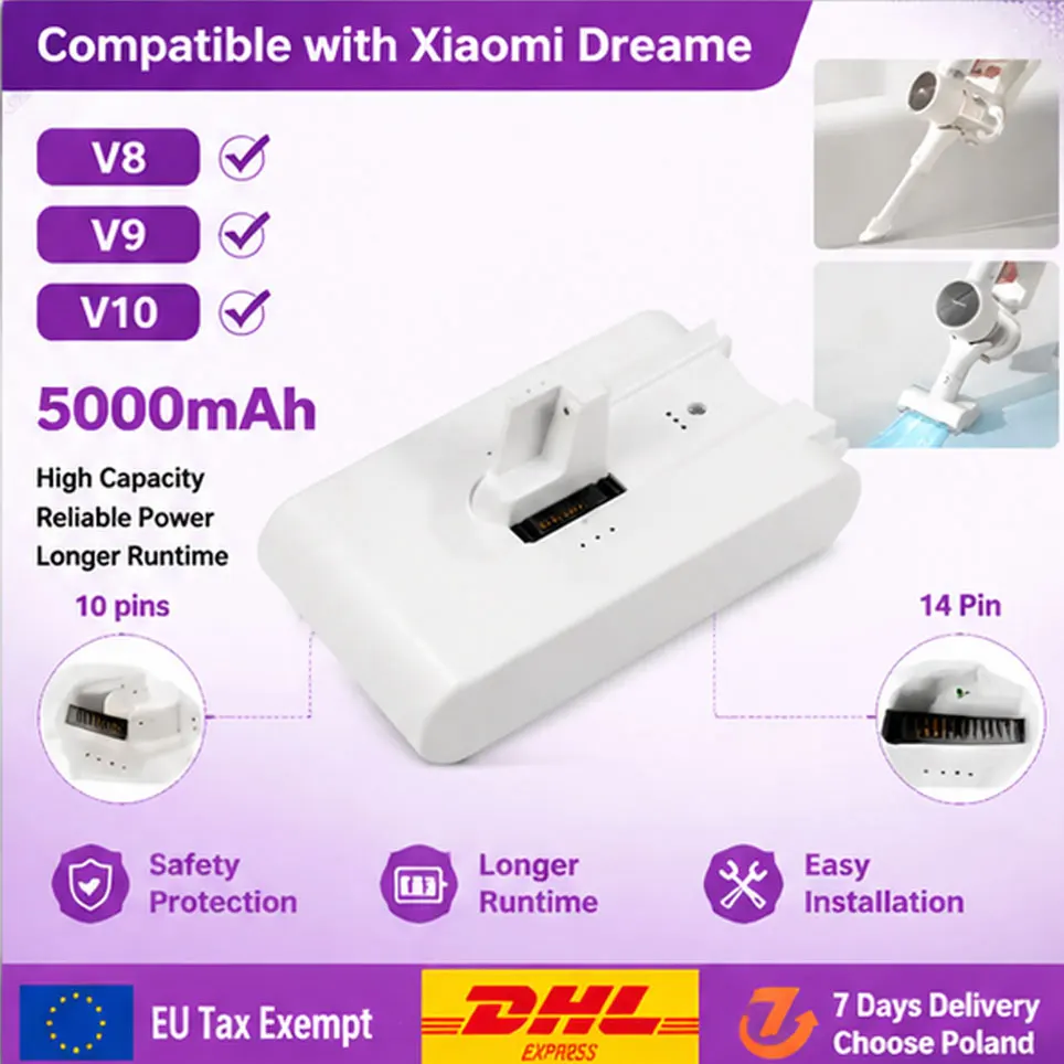 Für Xiaomi Dreame Staubsauger Ersatzakku 5000mAh Lithium-Akku geeignet für V8 V9 V10 V10Pro VVN3 VVN4 VVN5 XR kabelloser Staubsauger