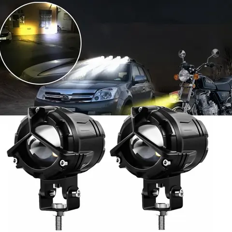 자동차 오토바이 LED 스포트라이트 듀얼 컬러 하이 로우 빔 안개등, 자동차 트럭 SUV UTV 12V 24V 미니 렌즈 헤드라이트 주행등