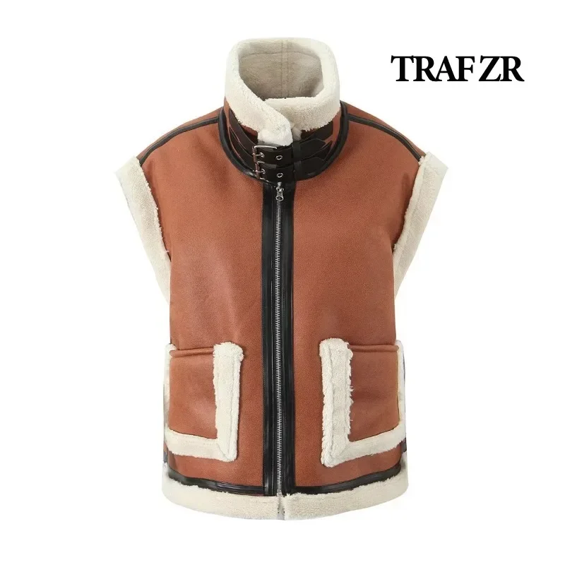 

TRAF ZR Padded Vest New in Outerwears Ladies Fashion Solid Sleeveless Vests Winter Vintage American Vests Women's Warm Vest