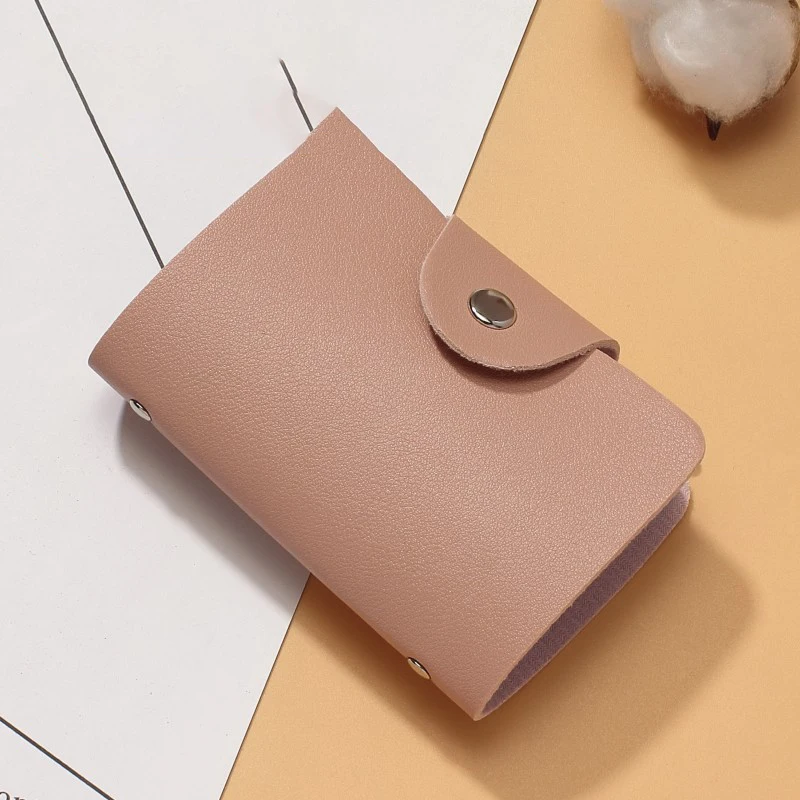 24 Slots Bits Card Holder Bag Simple Solid Color Pocket Case Women Men Credit ID Card Organizer Luxury Leather Cardholder Wallet