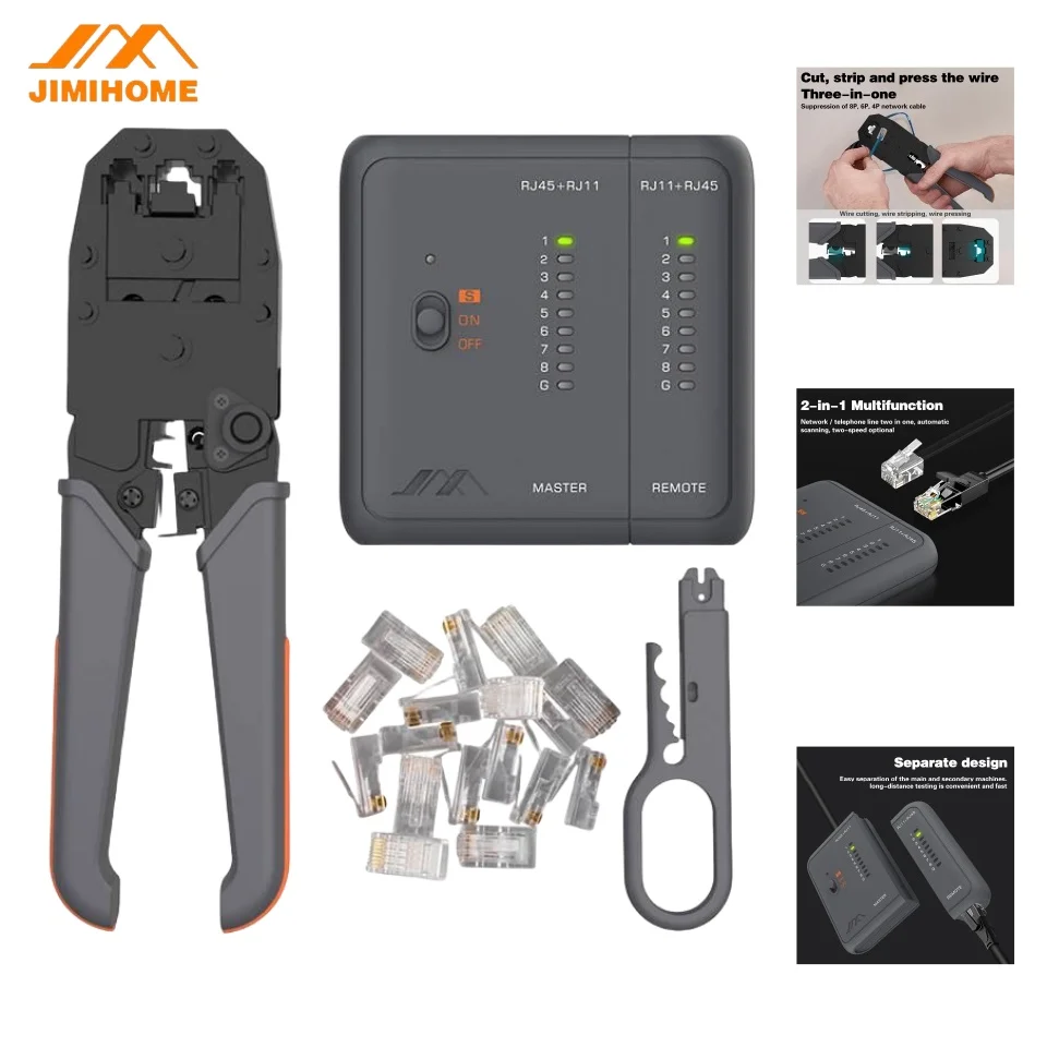 

JIMIHOME Professional RJ45 Network Repairing Plier Tool Kit with Network Cable Tester Tool JM-GTW5N Network Toolkit Crimp Pliers