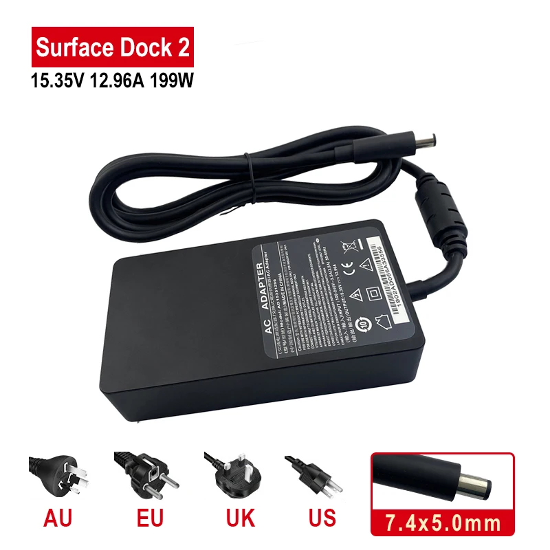 

15.35V 12.96A 199W 7.4*5.0mm AC Adapter For Microsoft Surface Dock 2 1917 1931 Supply Charger