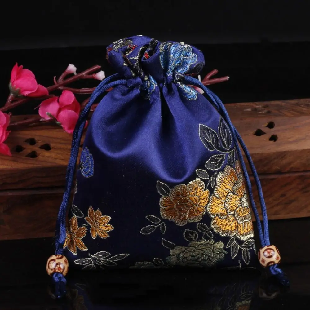 Bolsa con cordón de flores bordadas, bolsa de dulces de estilo chino, bolsa de embalaje de joyería, bolsa de muñeca Hanfu de estilo étnico