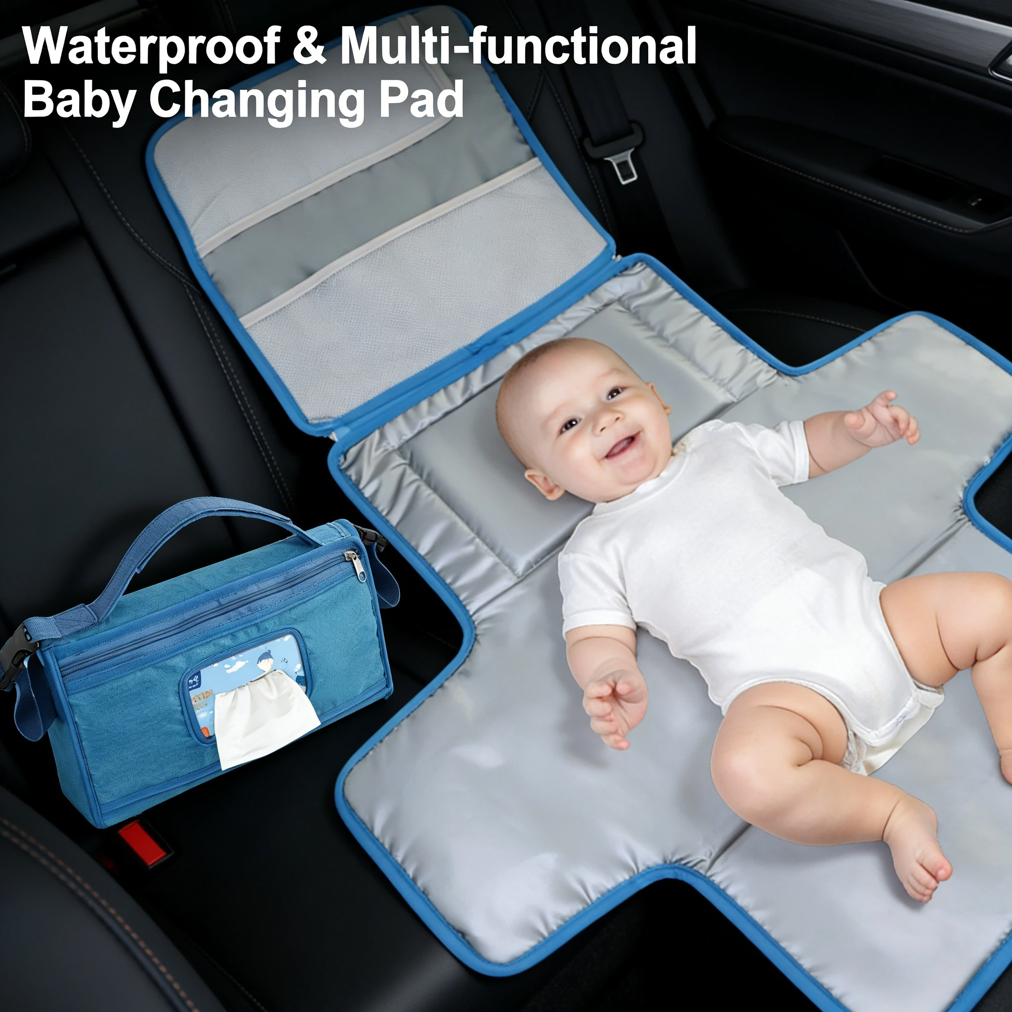 2026 1pc Waterproof Multi Functional Changing Mat Portable Outdoor Urine Pad With Wipe Pocket For Daily Use changing pad