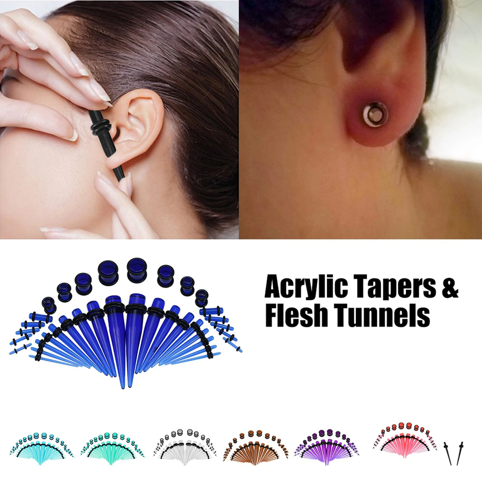 Ear Taper Kit 8 Types Fashionable Acrylic Stretcher Ear Plug Taper Expander O Ring Stretching Kit Ear Stretching Kit